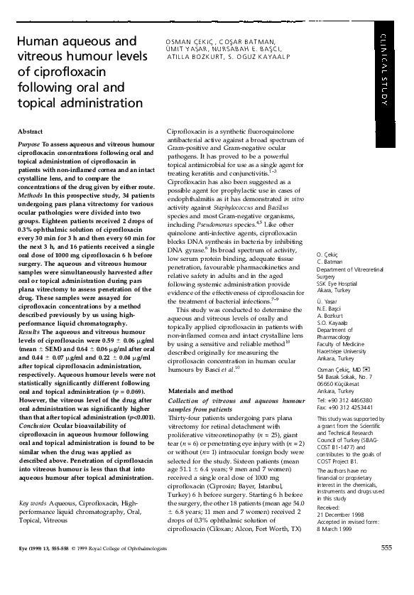 (PDF) Human aqueous and vitreous humour levels of ciprofloxacin ...