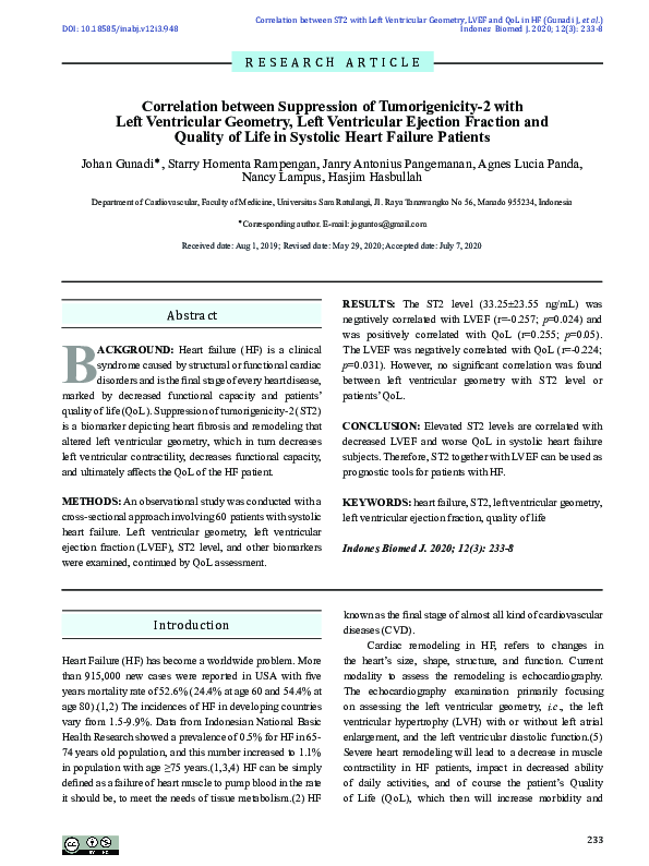(PDF) Correlation between Suppression of Tumorigenicity-2 with Left ...