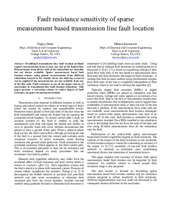 (PDF) Fault resistance sensitivity of sparse measurement based ...