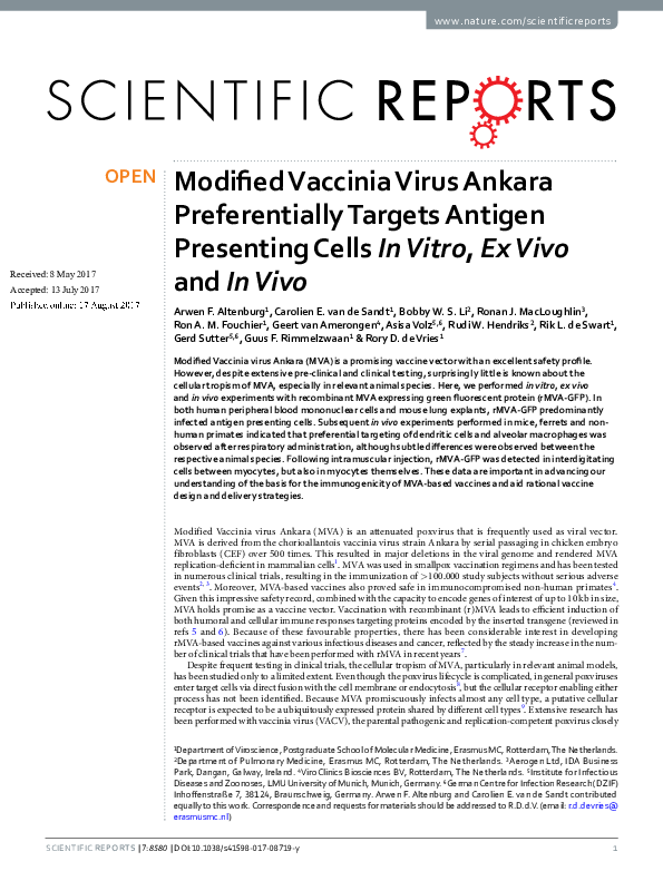 (PDF) Modified Vaccinia Virus Ankara Preferentially Targets Antigen ...
