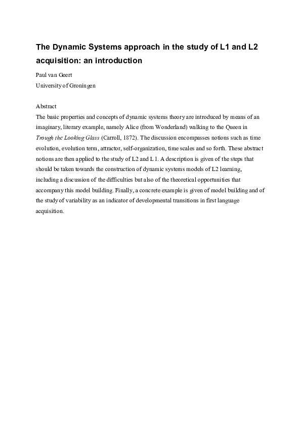(PDF) The Dynamic Systems Approach in the Study of L1 and L2 ...