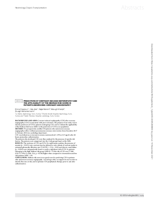 (PDF) MO416PREDICTORS of Contrast-Induced Nephropathy and the ...