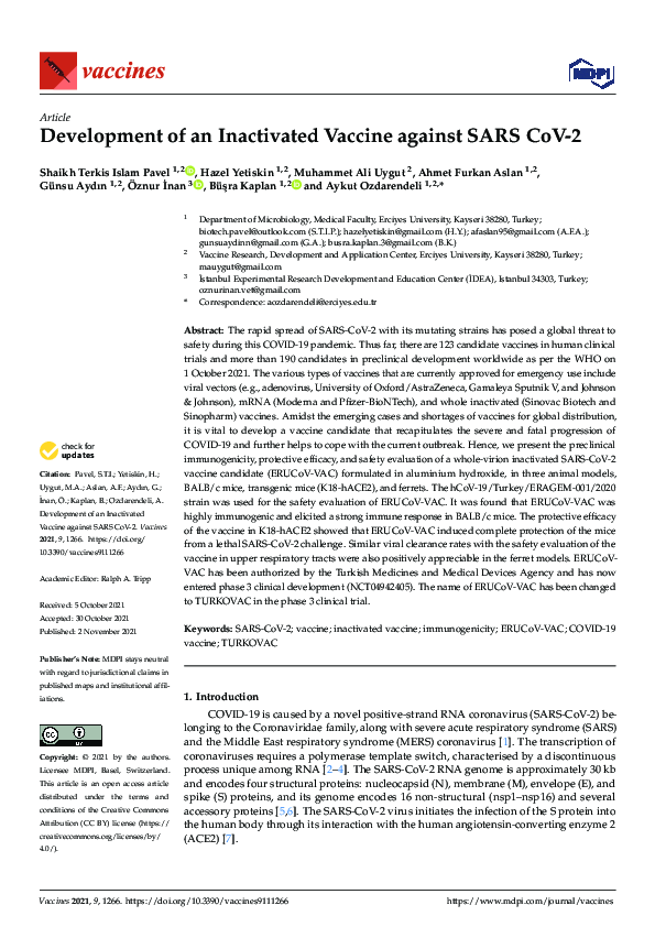(PDF) Development of an Inactivated Vaccine against SARS CoV-2