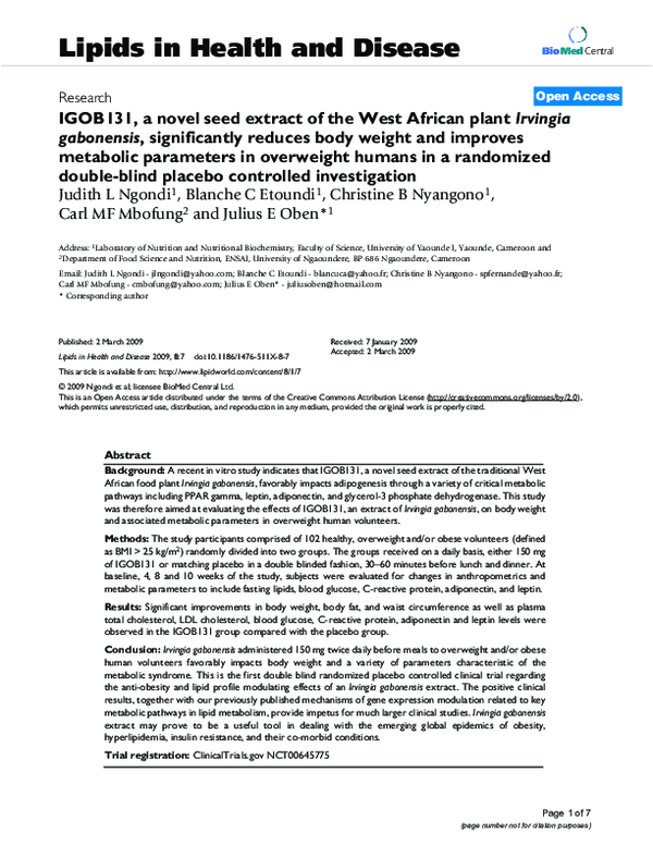 (PDF) IGOB131, a novel seed extract of the West African plant Irvingia ...
