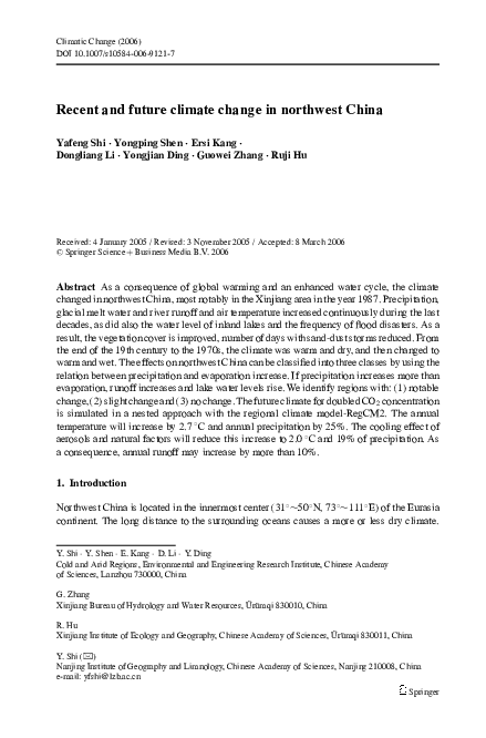 (PDF) Recent and Future Climate Change in Northwest China