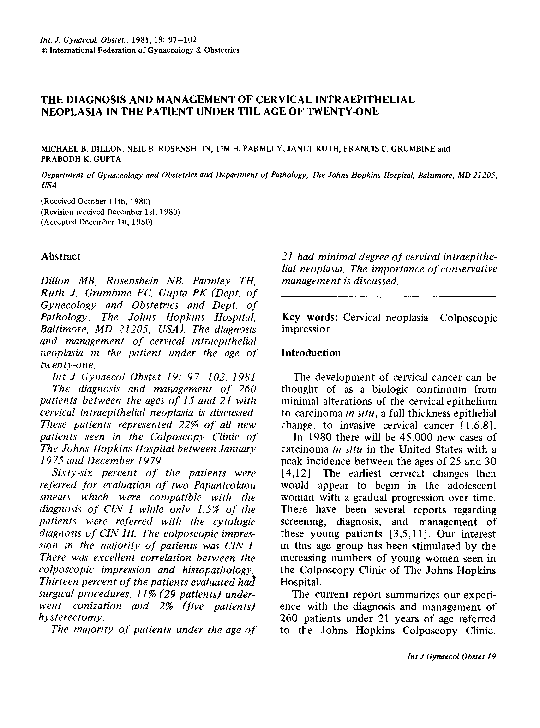 (PDF) The diagnosis and management of cervical intraepithelial ...