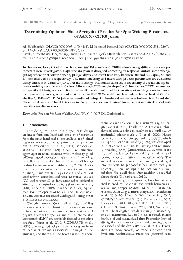 (PDF) Determining Optimum Shear Strength of Friction Stir Spot Welding ...