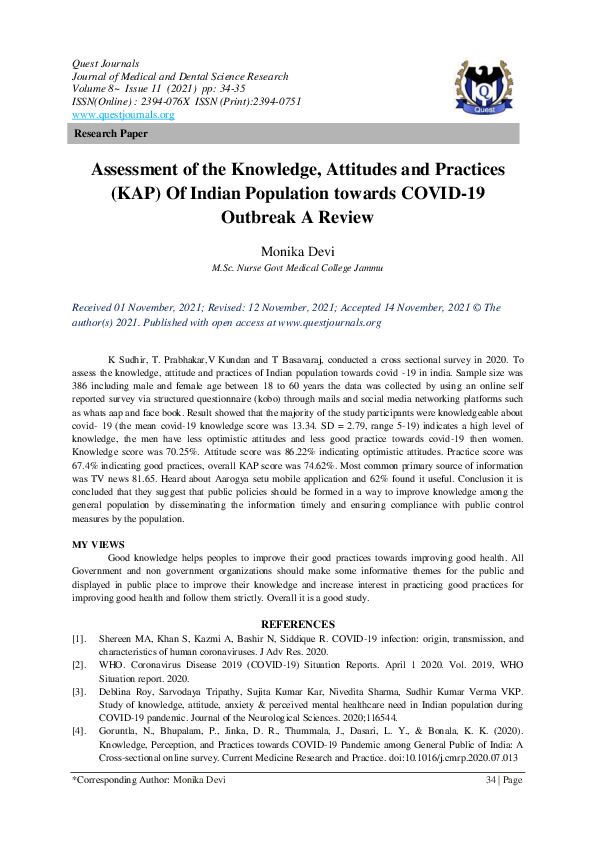 (PDF) Assessment of the Knowledge, Attitudes and Practices (KAP) Of ...