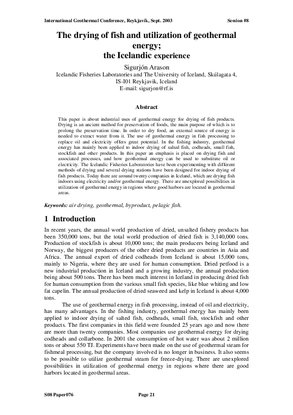 (PDF) The drying of fish and utilization of geothermal energy; the ...
