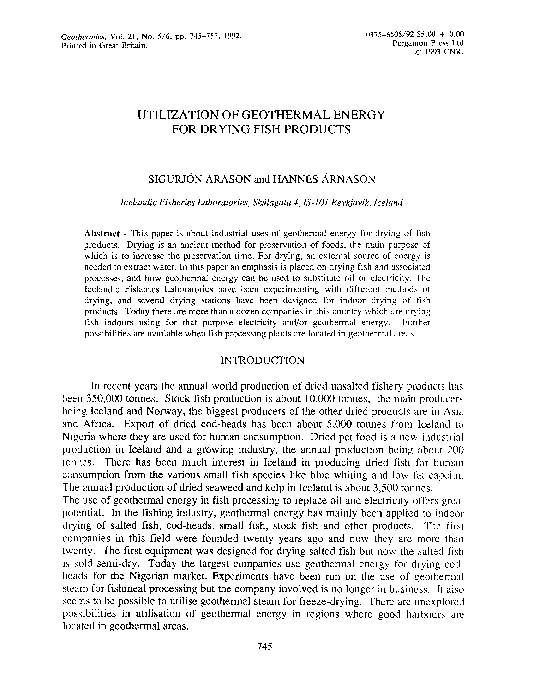 (PDF) Utilization of geothermal energy for drying fish products