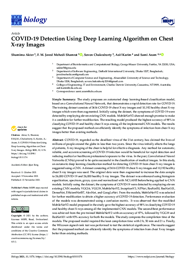 (PDF) COVID-19 Detection Using Deep Learning Algorithm on Chest X-ray ...