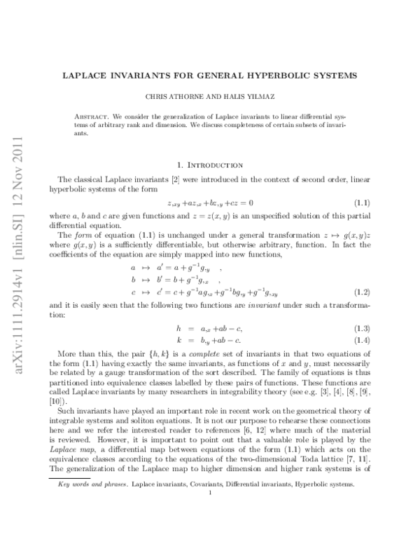 (PDF) Laplace Invariants for General Hyperbolic Systems