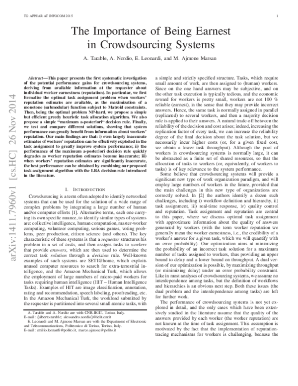 (PDF) The importance of being earnest in crowdsourcing systems