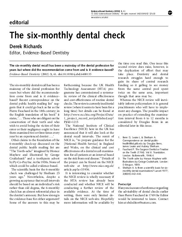 (PDF) The sixmonthly dental check Derek Richards Academia.edu