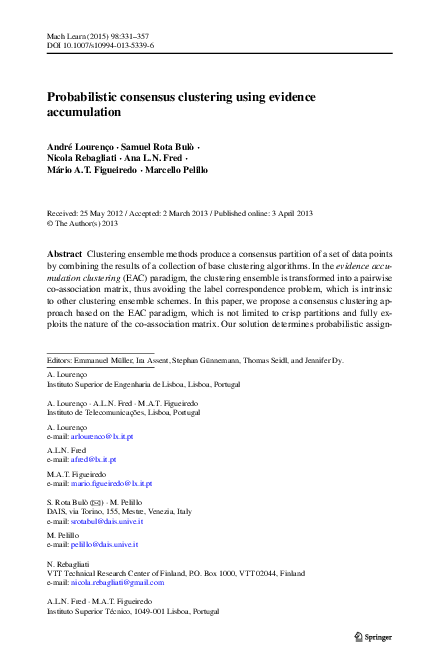 (PDF) Probabilistic consensus clustering using evidence accumulation