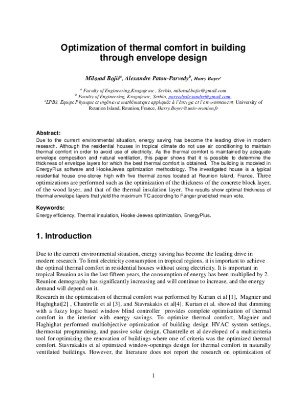 (PDF) Optimization of thermal comfort in building through envelope design