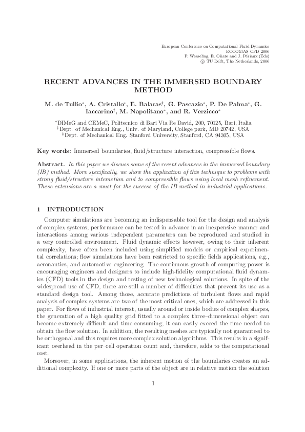(PDF) Recent advances in the immersed boundary method