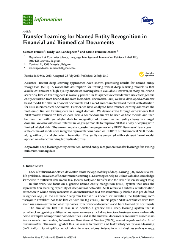(PDF) Transfer Learning for Named Entity Recognition in Financial and ...