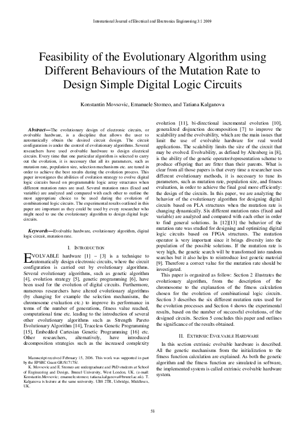 (PDF) Feasibility of the Evolutionary Algorithm using Different ...