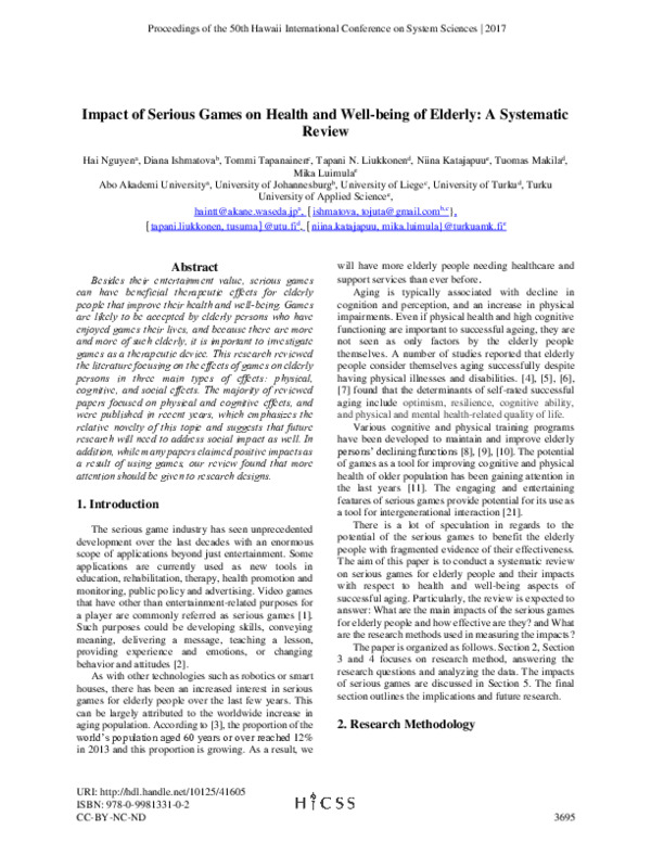 (PDF) Impact of Serious Games on Health and Well-being of Elderly: A ...