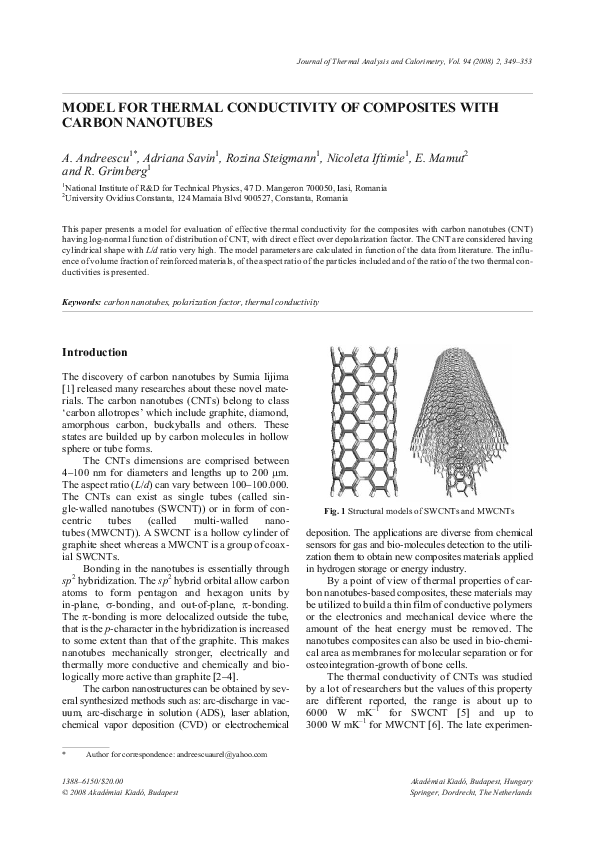 (PDF) Model for thermal conductivity of composites with carbon nanotubes