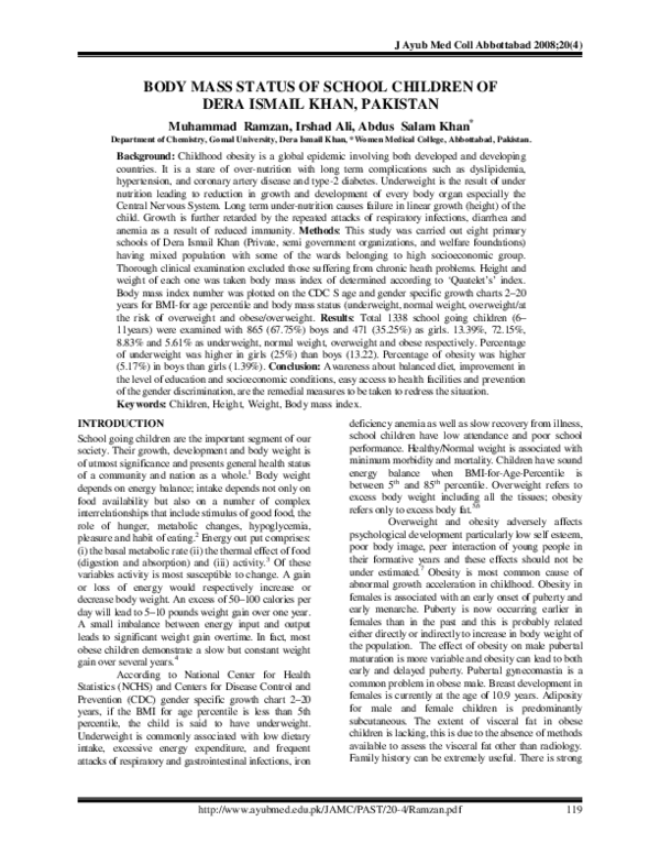 (PDF) Body mass status of school children of Dera Ismail Khan, Pakistan ...