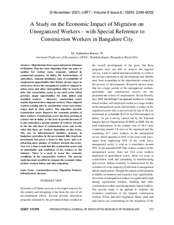 (PDF) A Study on the Economic Impact of Migration on Unorganized ...