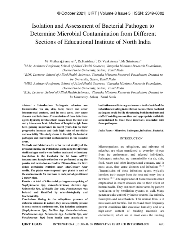 (PDF) Isolation and Assessment of Bacterial Pathogen to Determine ...