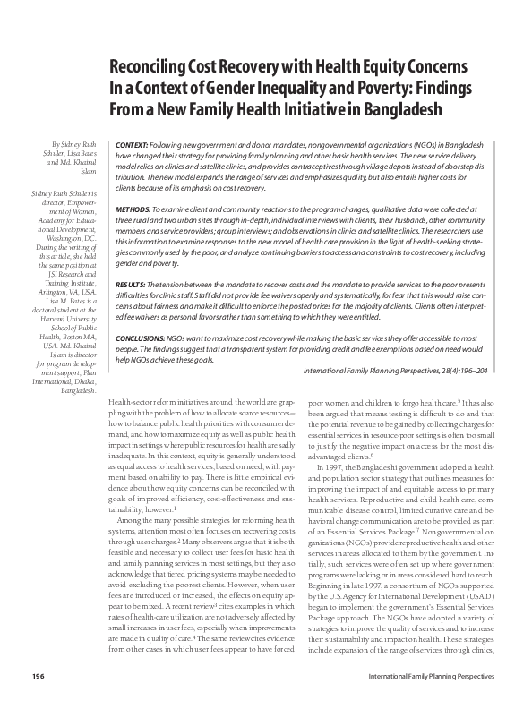 (PDF) Reconciling Cost Recovery with Health Equity Concerns in a ...