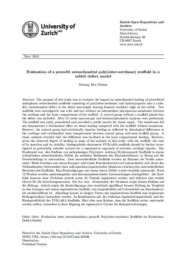 (PDF) Evaluation of a press-fit osteochondral poly(ester-urethane ...