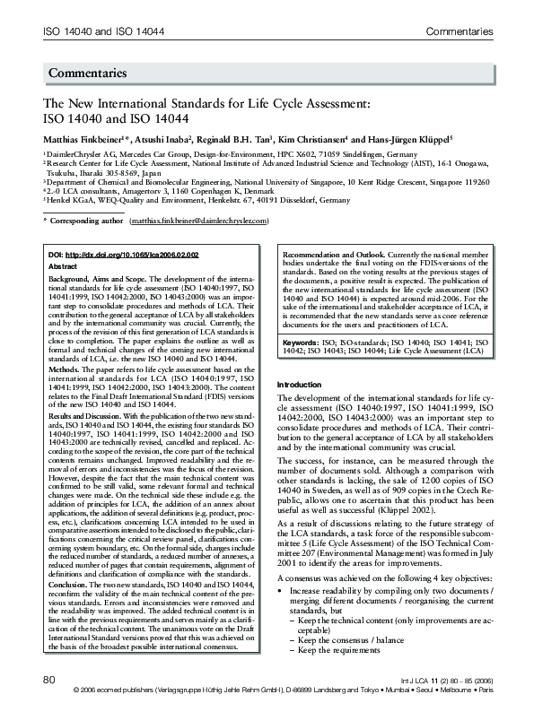  PDF The New International Standards For Life Cycle Assessment ISO 14040 And ISO 14044 Kim 
