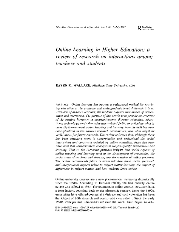 (PDF) Online learning in higher education: A review of research on ...