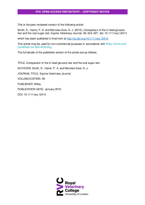 (PDF) Comparison of the infeed glucose test and the oral sugar test