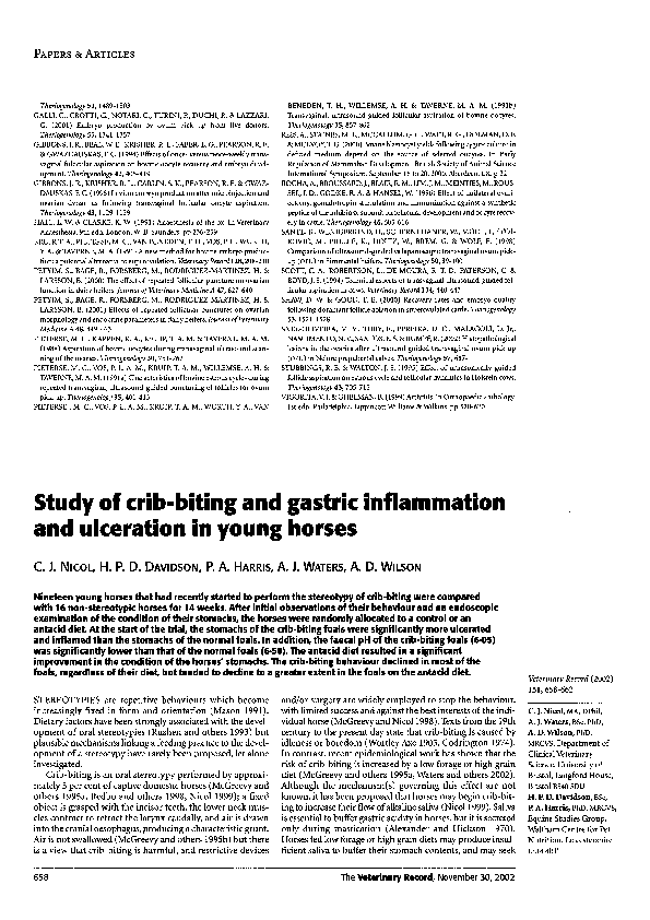 (PDF) Study of cribbiting and gastric inflammation and ulceration in