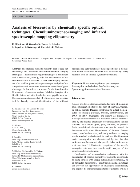 (PDF) Analysis of biosensors by chemically specific optical techniques ...
