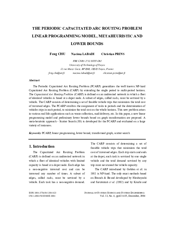 (PDF) The Periodic Capacitated Arc Routing Problem linear programming ...