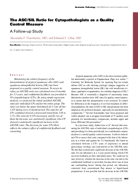 (PDF) The ASC/SIL Ratio for Cytopathologists as a Quality Control ...