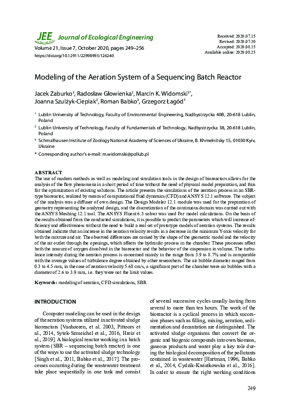 (PDF) Modeling of the Aeration System of a Sequencing Batch Reactor