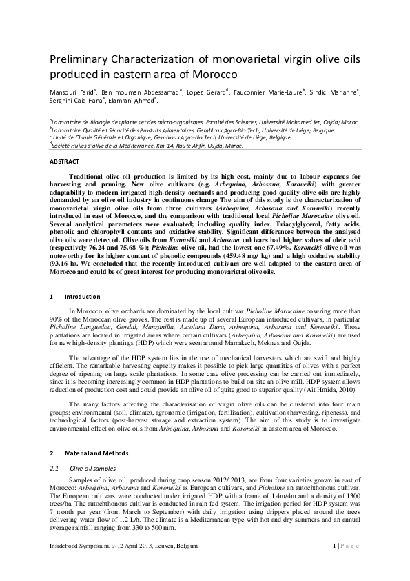 (PDF) Preliminary Characterization of monovarietal virgin olive oils ...