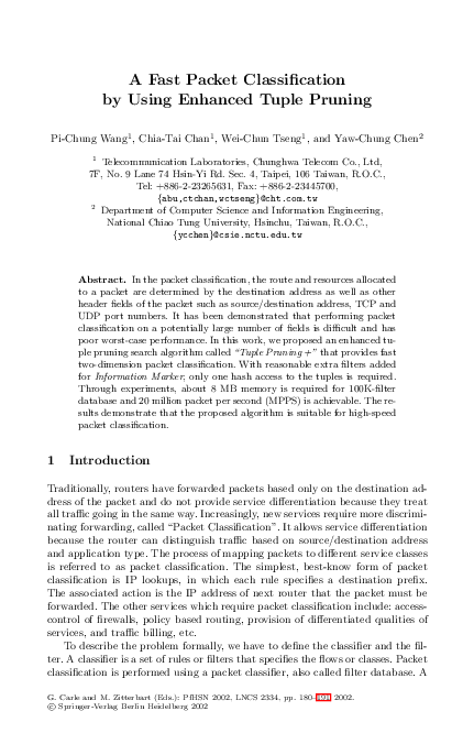 (PDF) A Fast Packet Classification by Using Enhanced Tuple Pruning