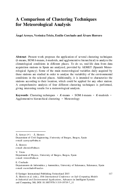 (PDF) A Comparison of Clustering Techniques for Meteorological Analysis