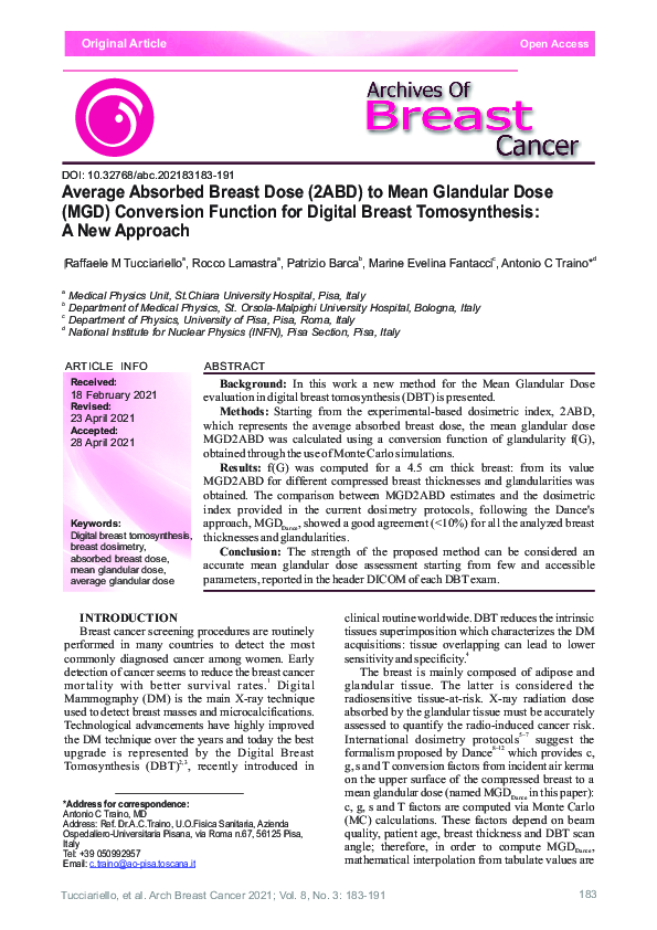 (PDF) Average Absorbed Breast Dose (2ABD) to Mean Glandular Dose (MGD
