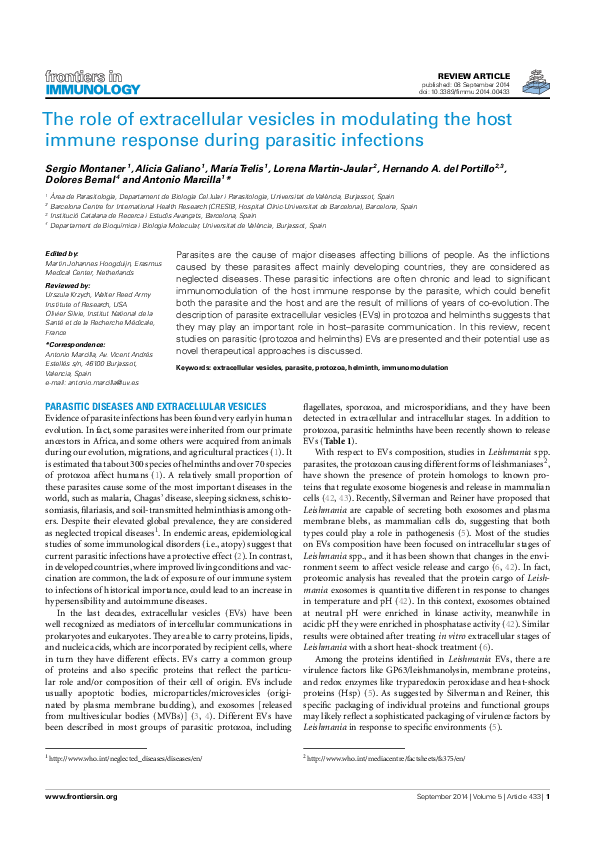 (PDF) The Role of Extracellular Vesicles in Modulating the Host Immune ...