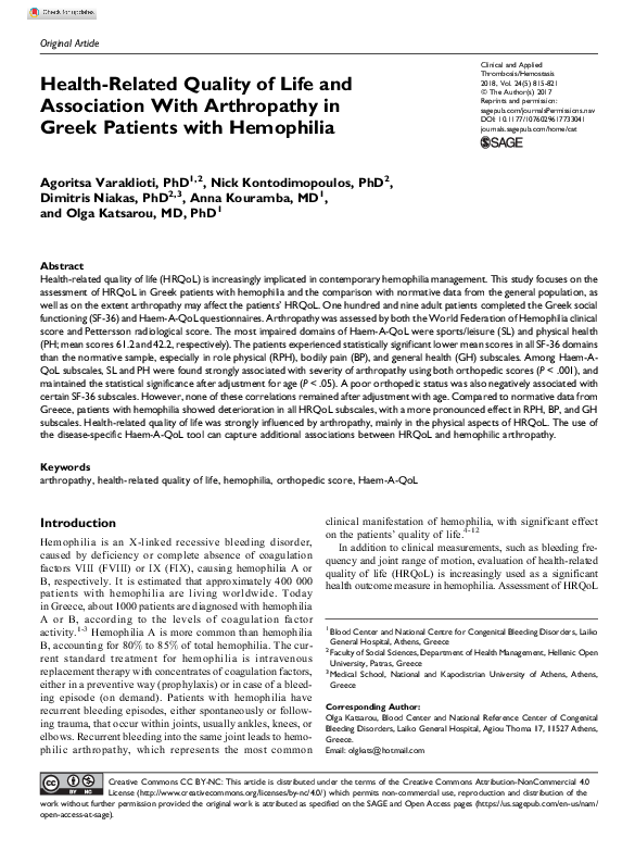 (PDF) Health-Related Quality of Life and Association With Arthropathy ...