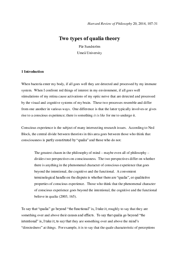 (PDF) Two Types of Qualia Theory