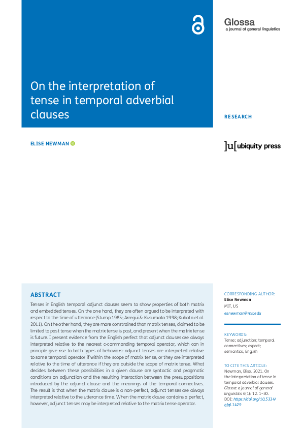 (PDF) On the interpretation of tense in temporal adverbial clauses