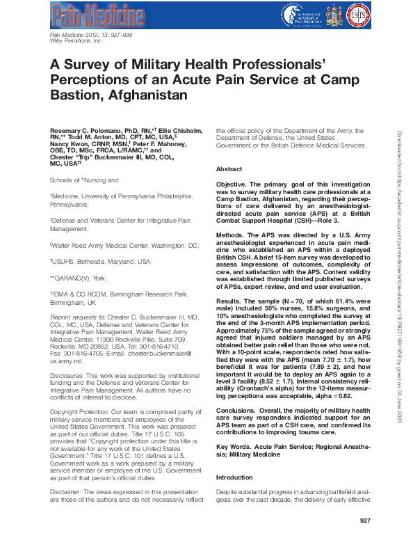 (PDF) A Survey of Military Health Professionals' Perceptions of an ...