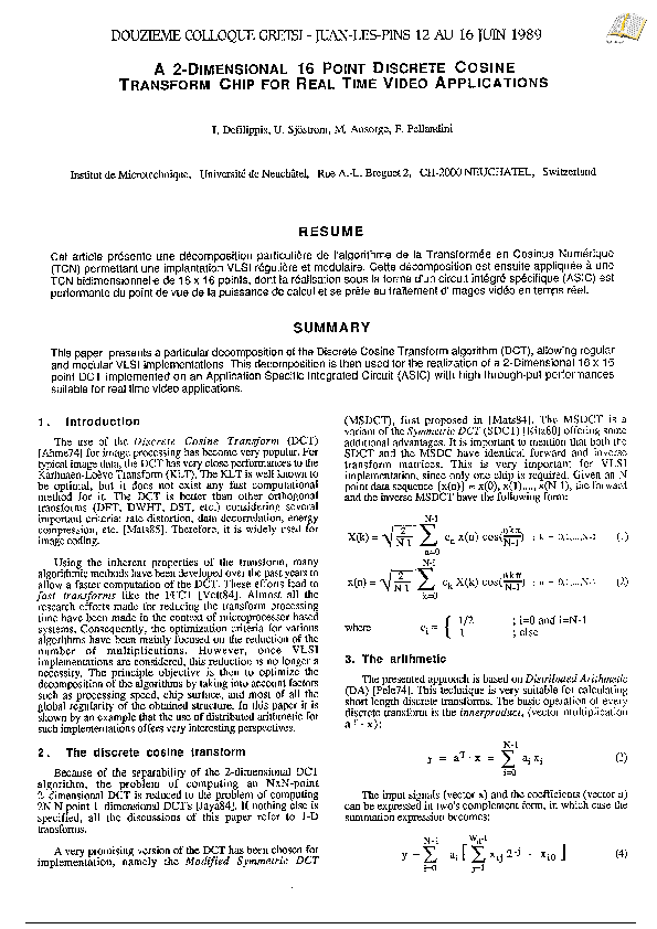 (PDF) A 2-dimensional 16 point discrete cosine transform chip for real ...