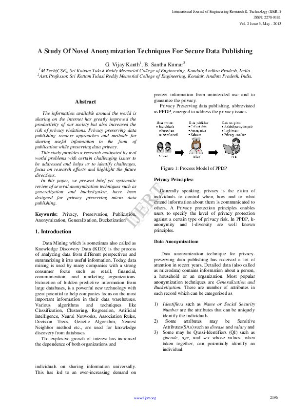 (PDF) A Study Of Novel Anonymization Techniques For Secure Data Publishing