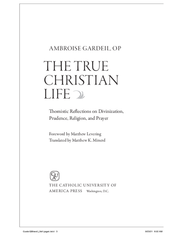 (PDF) Ambroise Gardeil, The True Christian Life Thomistic Reflections